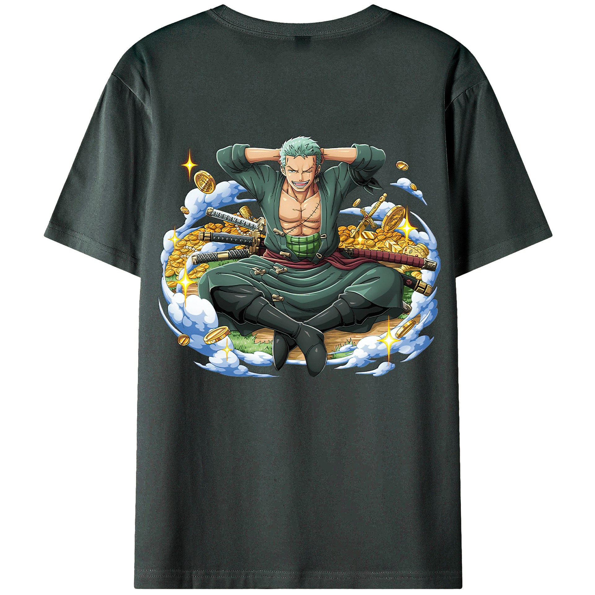 ワンピース ロロノア・ゾロ ONE PIECE Roronoa Zoro 綿100％ メンズ半袖Tシャツ（バックプリント） 通気性